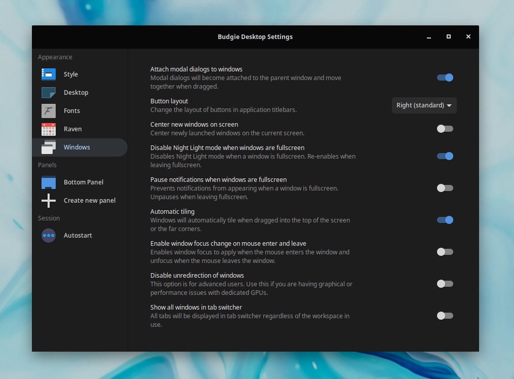 Budgie Desktop Settings