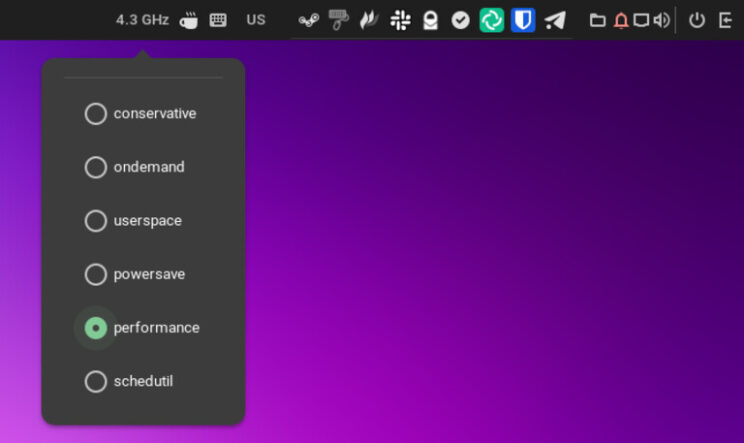 This image shows CPU frequency applet